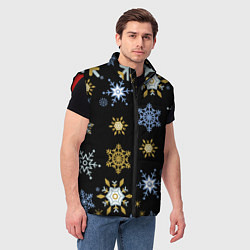 Мужской жилет Новый год снежинки на чёрном фоне, цвет: 3D-красный — фото 2