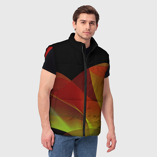 Мужской жилет Абстрактная ассиметричная оранжевая волна / 3D-Красный – фото 3