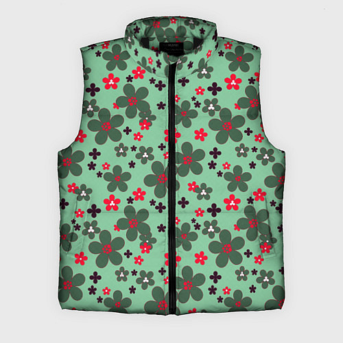 Мужской жилет Красно-зеленый цветочный узор ретро / 3D-Черный – фото 1