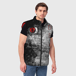 Мужской жилет Дьявольские женские глаза с буквами на чб фоне, цвет: 3D-красный — фото 2