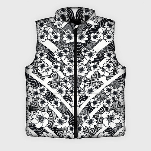 Мужской жилет Сакура и круги на воде / 3D-Черный – фото 1