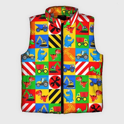 Мужской жилет Машинки и динозаврики в кубиках / 3D-Светло-серый – фото 1