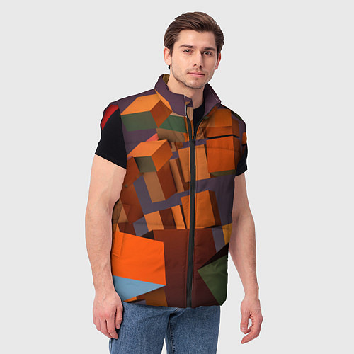 Мужской жилет Множество оранжевых кубов и фигур / 3D-Красный – фото 3