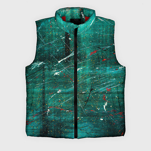 Мужской жилет Светло-зелёный туман, краски и царапины / 3D-Красный – фото 1