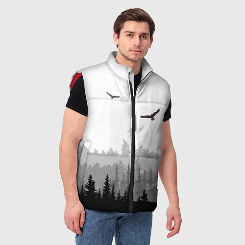 Мужской жилет Птицы над лесом / 3D-Красный – фото 3