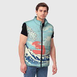 Мужской жилет Морской пейзаж с большими волнами на закате, цвет: 3D-черный — фото 2