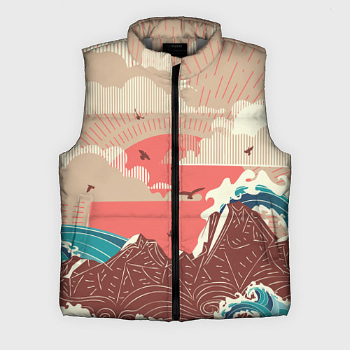 Мужской жилет Большие океанские волны и скалистый остров на зака / 3D-Светло-серый – фото 1