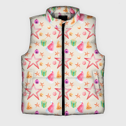 Мужской жилет Новогодние звезды и шарики / 3D-Светло-серый – фото 1