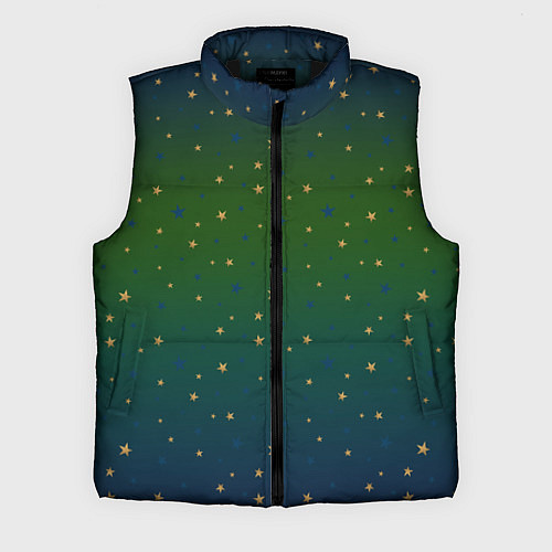 Мужской жилет Золотые, синие звезды на сине-зеленом градиенте / 3D-Черный – фото 1