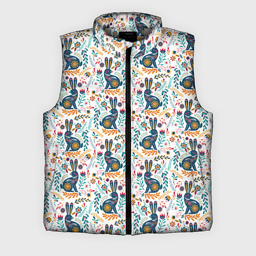 Мужской жилет Новогодний паттерн - Кролики и веточки / 3D-Светло-серый – фото 1