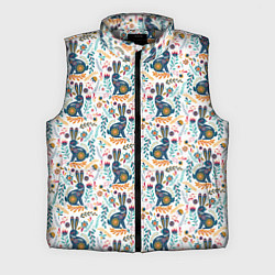 Мужской жилет Новогодний паттерн - Кролики и веточки, цвет: 3D-светло-серый