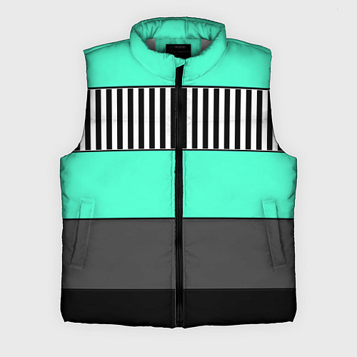 Мужской жилет Полосатый зеленый с черным и белым узор / 3D-Светло-серый – фото 1