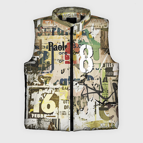 Мужской жилет Восьмёрка на фоне рваных афиш / 3D-Черный – фото 1