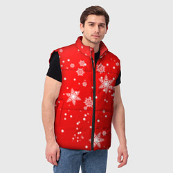 Мужской жилет Снежинки на красном фоне, цвет: 3D-черный — фото 2