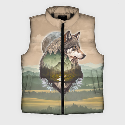 Мужской жилет Портрет волка в технике двойной экспозиции / 3D-Черный – фото 1