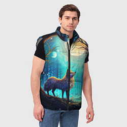 Мужской жилет Волк в ночном лесу в folk art стиле, цвет: 3D-светло-серый — фото 2