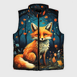 Мужской жилет Лиса в Folk Art стиле, цвет: 3D-черный