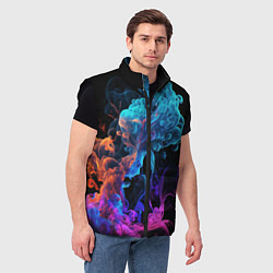 Мужской жилет Неоновый цветной дым на черном фоне, цвет: 3D-черный — фото 2
