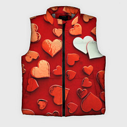 Мужской жилет Красные сердца на красном фоне, цвет: 3D-светло-серый