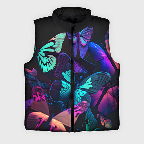 Мужской жилет Много неоновых бабочек / 3D-Черный – фото 1