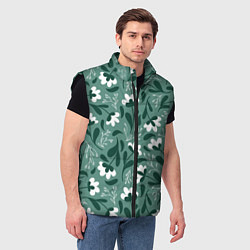 Мужской жилет Белые цветы - паттерн, цвет: 3D-черный — фото 2