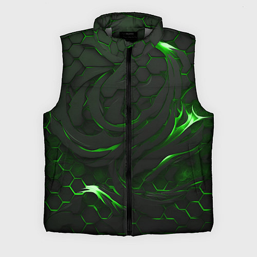 Мужской жилет Разломленные плиты с зеленым пламенем / 3D-Светло-серый – фото 1