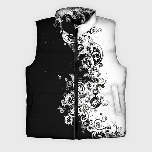 Мужской жилет Черно-белые цветы и колибри / 3D-Черный – фото 1