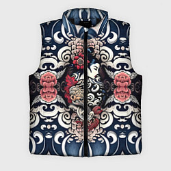 Мужской жилет Irezumi style: девушка и синие узоры, цвет: 3D-черный