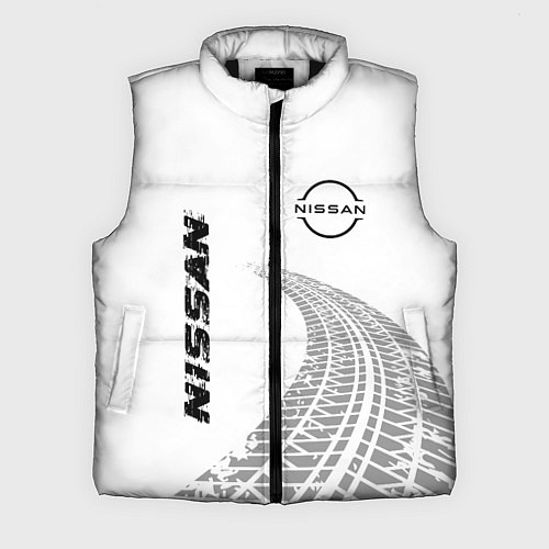 Мужской жилет Nissan speed на светлом фоне со следами шин: надпи / 3D-Черный – фото 1