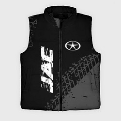 Мужской жилет JAC speed на темном фоне со следами шин: надпись,