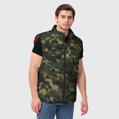 Мужской жилет Зелено - коричневый камуфляж / 3D-Красный – фото 3