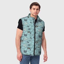 Мужской жилет Японский дракон на волнах паттерн, цвет: 3D-черный — фото 2
