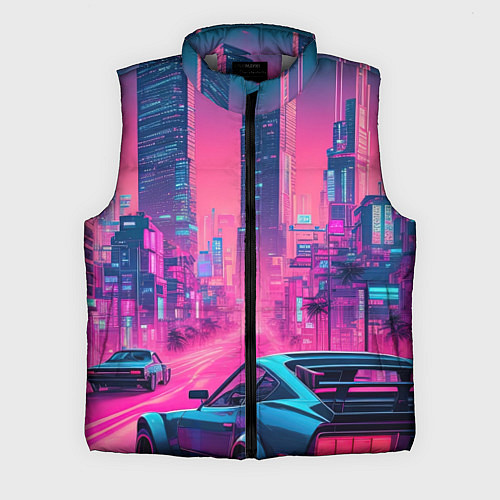 Мужской жилет Вечерний город в неоновых огнях / 3D-Светло-серый – фото 1