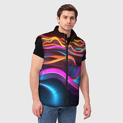 Мужской жилет Неоновые фиолетовые волны, цвет: 3D-черный — фото 2