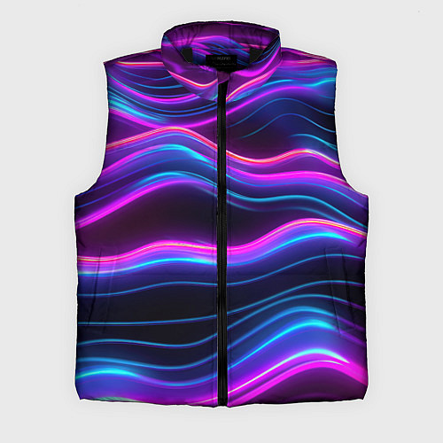 Мужской жилет Фиолетовые неоновые волны / 3D-Черный – фото 1