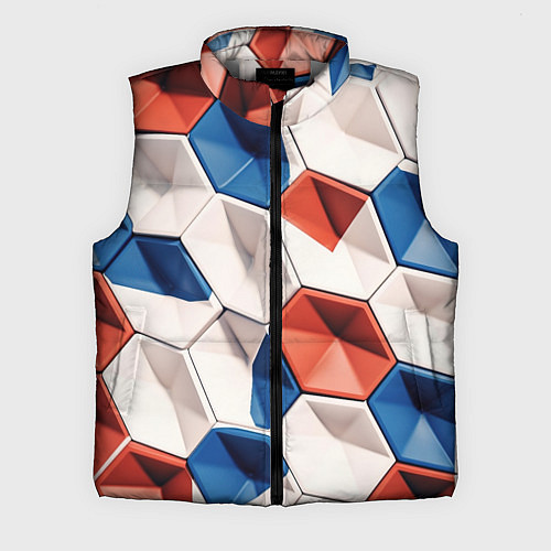 Мужской жилет Белые синие красные плитки / 3D-Светло-серый – фото 1