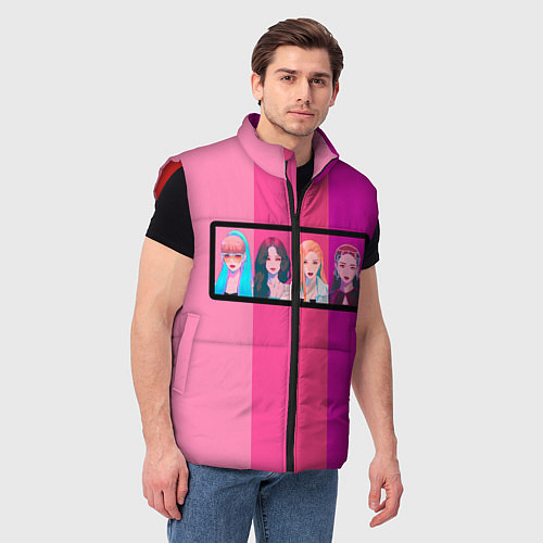 Мужской жилет Группа Black pink на фоне оттенков розового / 3D-Красный – фото 3