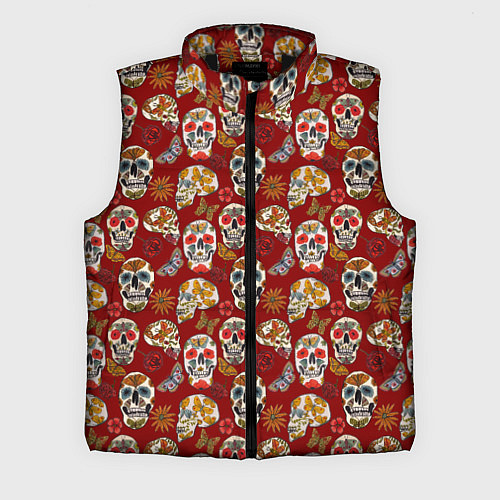 Мужской жилет Мексиканские черепа с бабочками / 3D-Черный – фото 1