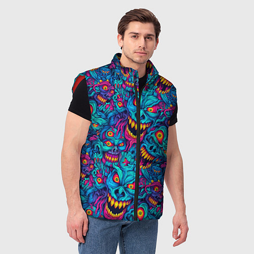 Мужской жилет Неоновые монстры - graffiti art style pattern / 3D-Красный – фото 3