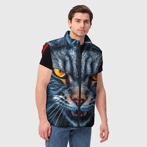 Мужской жилет Angry cat / 3D-Красный – фото 3