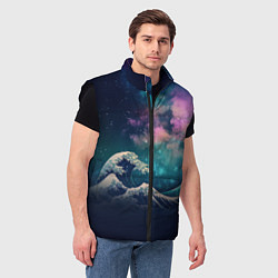 Мужской жилет Космическая Большая волна в Канагаве, цвет: 3D-черный — фото 2