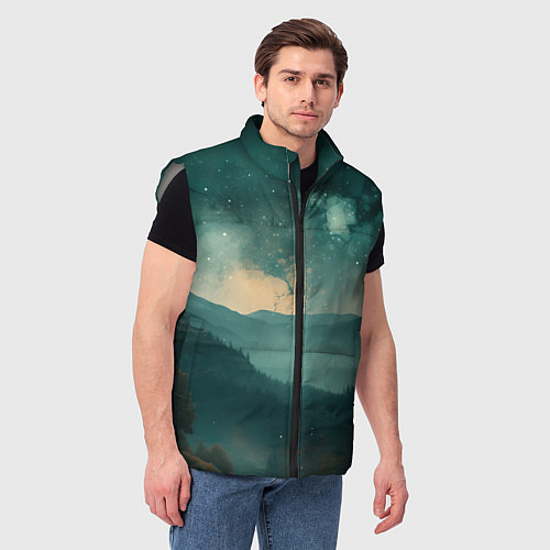 Мужской жилет Космическая ночь в горах / 3D-Светло-серый – фото 3