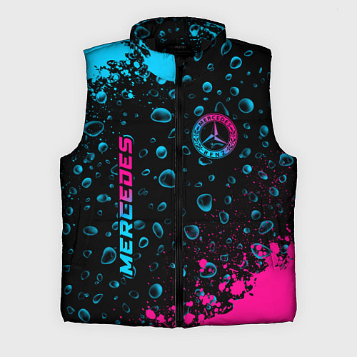 Мужской жилет Mercedes - neon gradient: надпись, символ / 3D-Черный – фото 1