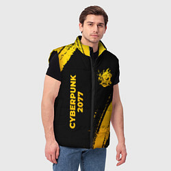 Мужской жилет Cyberpunk 2077 - gold gradient: надпись, символ, цвет: 3D-черный — фото 2