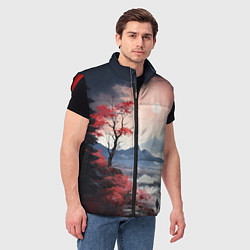 Мужской жилет Луна над горами, цвет: 3D-красный — фото 2