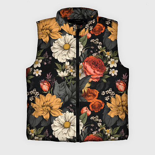 Мужской жилет Цветочный паттерн на черном / 3D-Черный – фото 1