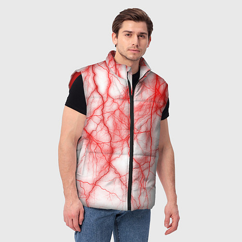 Мужской жилет Белый фон и красные молнии / 3D-Красный – фото 3