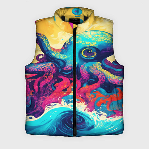 Мужской жилет Разноцветный осьминог на волнах красок / 3D-Черный – фото 1