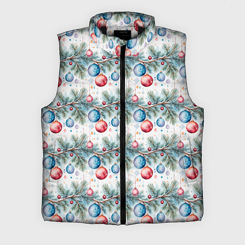 Мужской жилет Узор из елочных шаров на ветке / 3D-Черный – фото 1