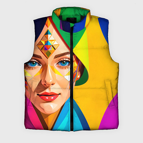 Мужской жилет Девушка лицо с ромбическим орнаментом / 3D-Черный – фото 1
